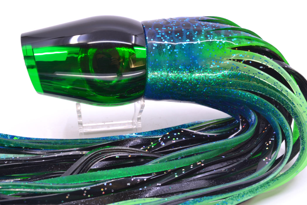 Moyes Lures Green Mirrored Black Back XL Sumo 16" 20.5oz Skirted Black Dots-Blue Dots GZE