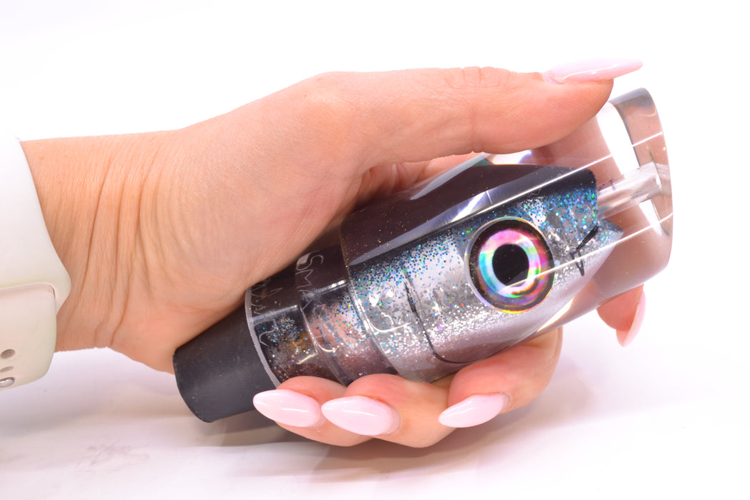 Aloha Lures Chrome Black-Ice Blue Glitter Back "Scared $#!Tless" Baby Smash Bait 12" 7.3oz