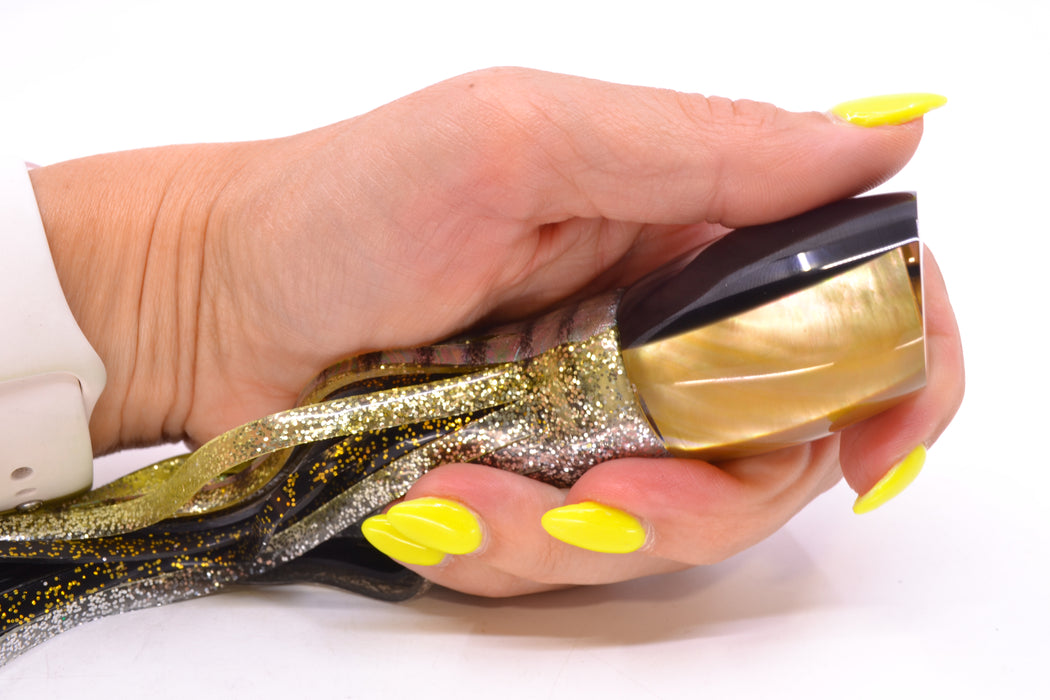 Crampton Baits Real Golden MOP Black Back Small DT 9" 4oz Skirted Yellow Aurora