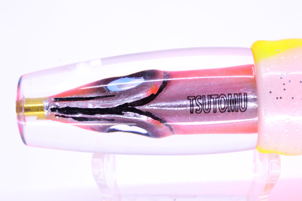 Tsutomu Lures "Da Amaebi" Pink-Orange Fish Head Ali'i Invert 7" 5.7oz Skirted Orange-Yellow