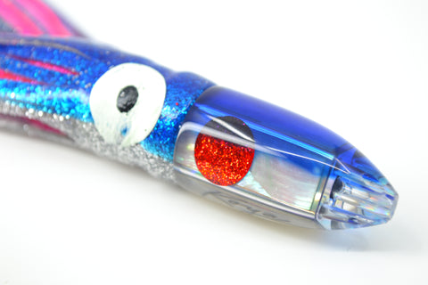 Koya Lures White MOP Blue Back Red Eyes 4-Hole Bullet 4.5" 1.5oz Skirted Blue-Silver-Pink