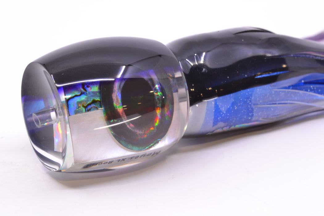 Moyes Lures Skipjack Paua-MOP Black-Purple Back Taxi Eyes XL Secret 14" 9oz Skirted