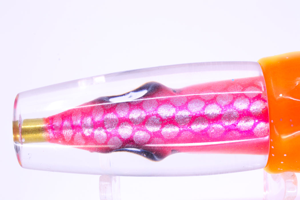 Tsutomu Lures "Da Amaebi" Pink-Orange Fish Head Ali'i Invert 7" 5.7oz Skirted Orange-Yellow