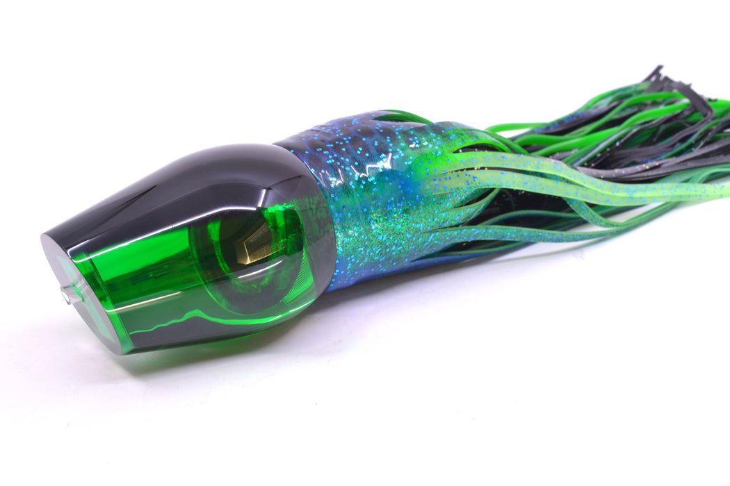 Moyes Lures Green Mirrored Black Back XL Sumo 16" 20.5oz Skirted Black Dots-Blue Dots GZE