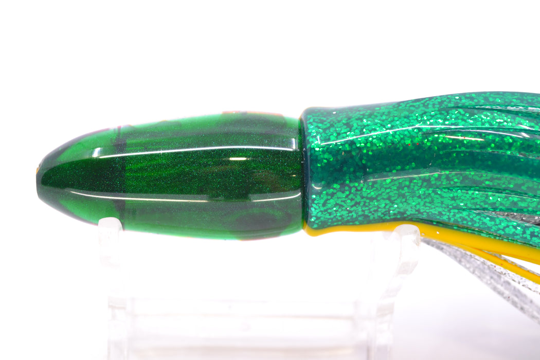 Bomboy Lures White Abalone Green Back Mini Bomb 5" 2oz Skirted Green-Yellow-Silver