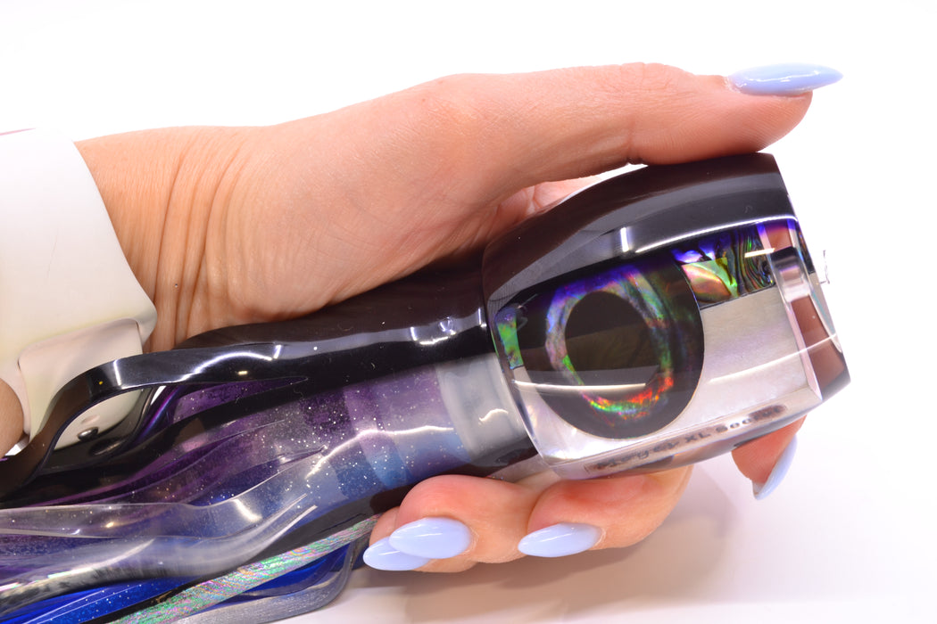 Moyes Lures Skipjack Paua-MOP Black-Purple Back Taxi Eyes XL Secret 14" 9oz Skirted