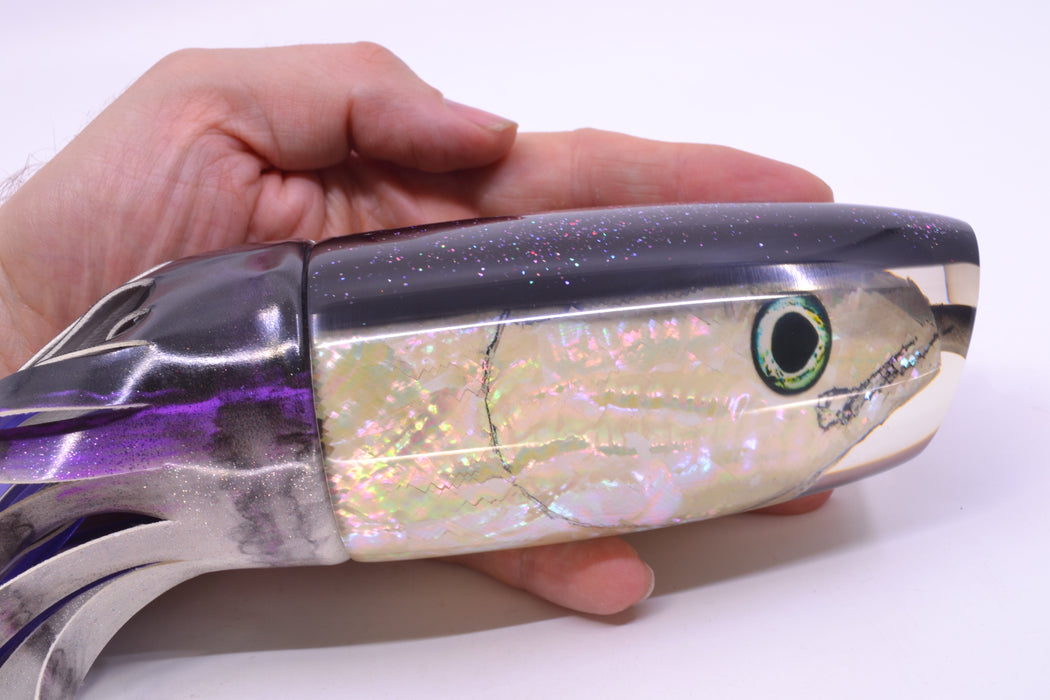 Ali'i Kai Lures White Awabi Shell Fish Head Black Back XL Plunger 16" 15.5oz FT Vinyl