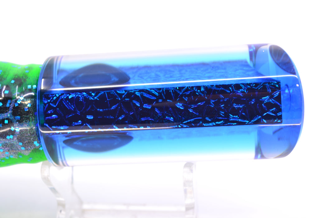 Moyes Lures Green-Blue Oil Slick Blue Back Medium Pipe Bomb 12" 7.5oz Skirted