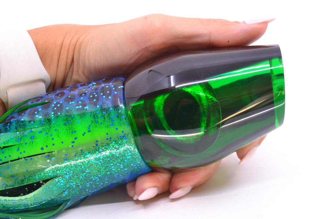 Moyes Lures Green Mirrored Black Back XL Sumo 16" 20.5oz Skirted Black Dots-Blue Dots GZE
