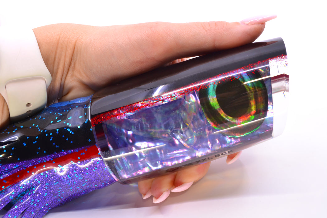 Moyes Lures Rainbow MOP Black-Red Back Taxi Eyes XXL B.C.K. Teaser 22oz Skirted