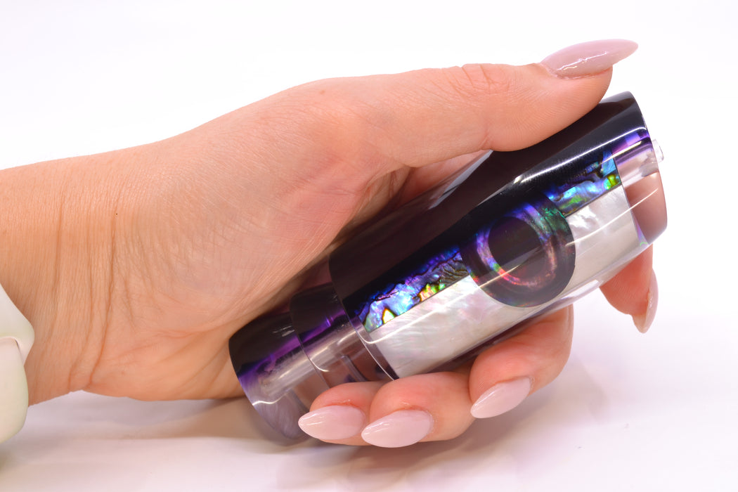 Moyes Lures Skipjack Paua-MOP Black-Purple Back Taxi Eyes Davey Boy 12" 5oz