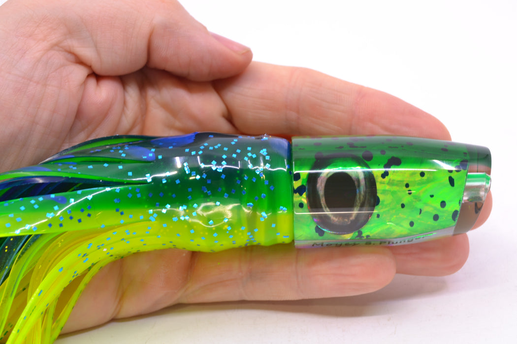Moyes Lures Mahi MOP Green Back Small Plunger 9" 5oz Skirted Mahi GZE