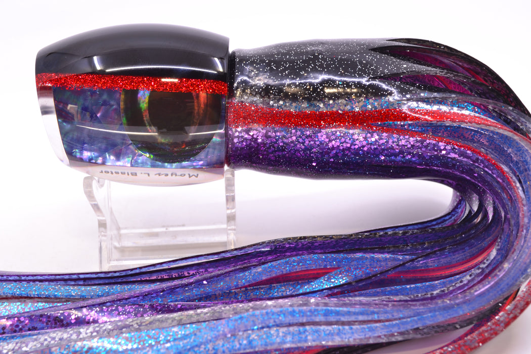 Moyes Lures Rainbow MOP Black-Red Back Taxi Eyes Large Blaster 14" 10.7oz Skirted
