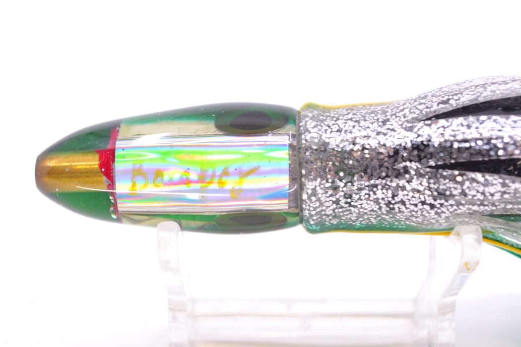 Bomboy Lures White Abalone Green Back Mini Bomb 5" 2oz Skirted Green-Yellow-Silver
