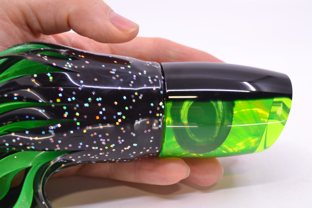 Moyes Lures Green MOP Black Back Taxi Eyes Hannibal 14" 9oz Skirted Black/Green