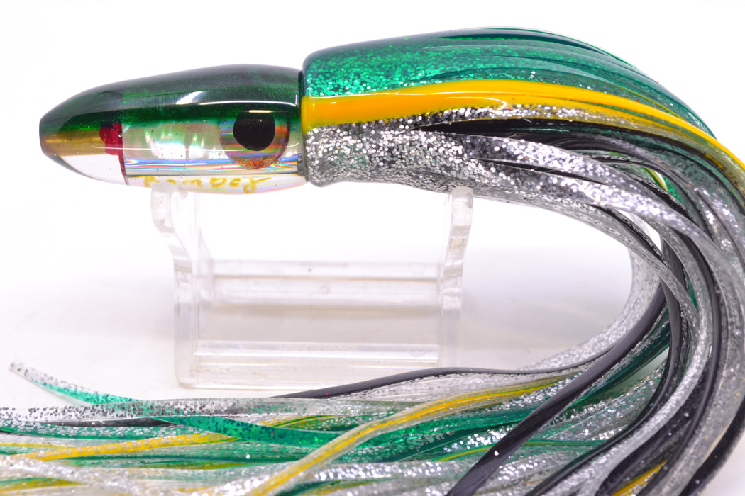 Bomboy Lures White Abalone Green Back Mini Bomb 5" 2oz Skirted Green-Yellow-Silver