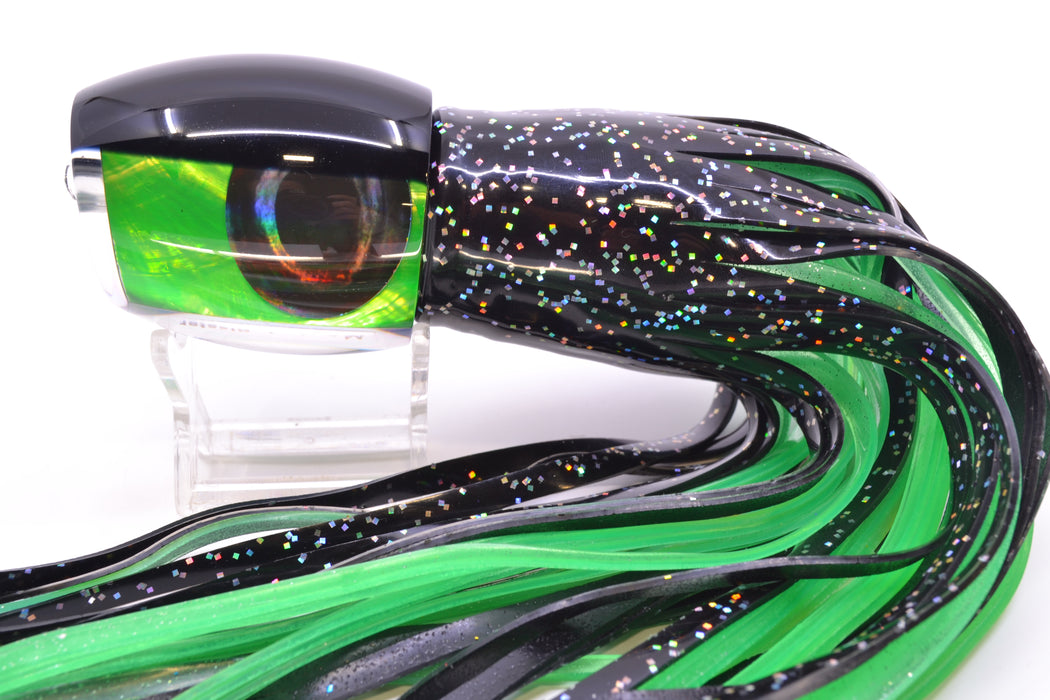Moyes Lures Green Angel Wing MOP Black Back Large Blaster 14" 10.7oz Skirted Black GZE