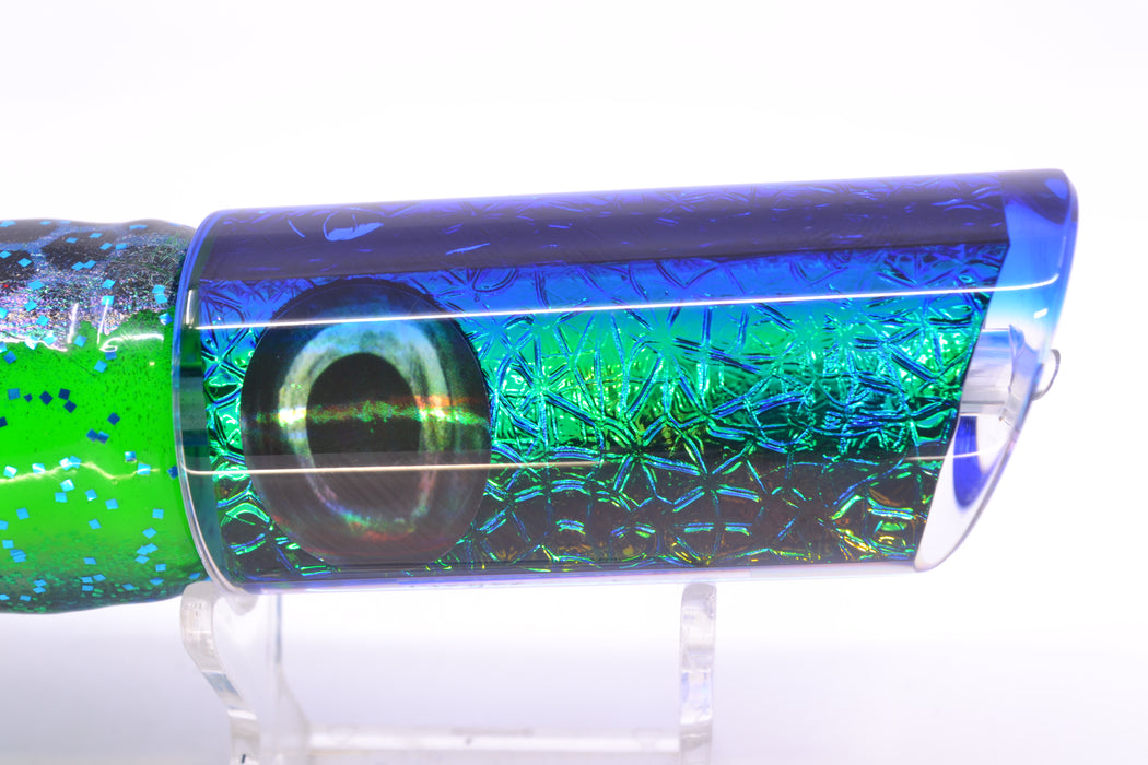 Moyes Lures Green-Blue Oil Slick Blue Back Medium Pipe Bomb 12" 7.5oz Skirted