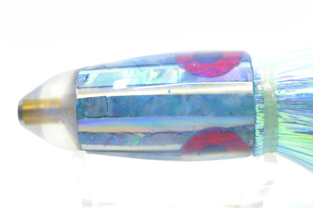 Kona Custom Lures Milky Blue MOP-Mirrored Rainbow Bullet 9" 5.7oz Flashabou