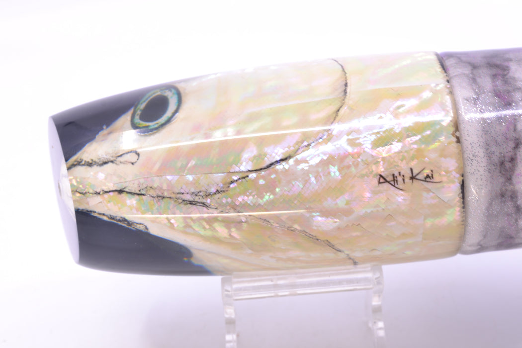 Ali'i Kai Lures White Awabi Shell Fish Head Black Back XL Plunger 16" 15.5oz FT Vinyl