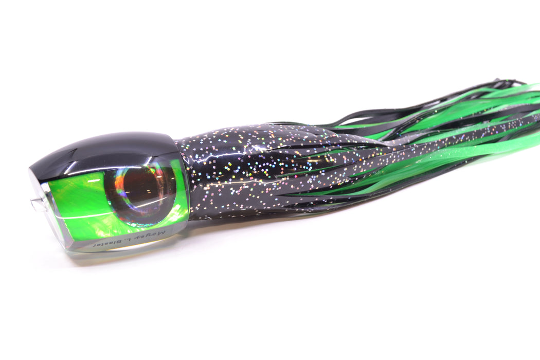 Moyes Lures Green Angel Wing MOP Black Back Large Blaster 14" 10.7oz Skirted Black GZE