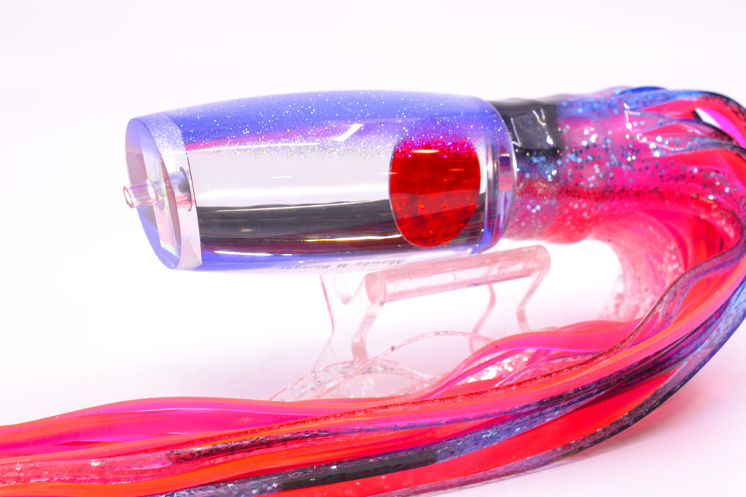 Moyes Lures Clear Mirrored Blue Glittered Back Red Eyes Medium Plunger 12" 7.5oz Skirted