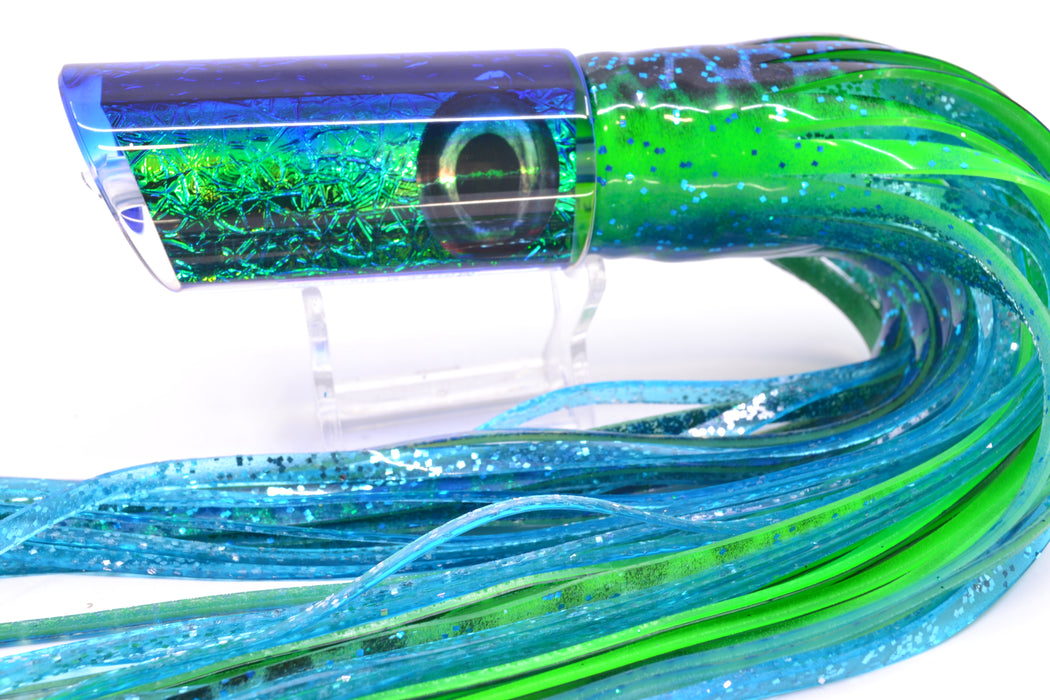 Moyes Lures Green-Blue Oil Slick Blue Back Medium Pipe Bomb 12" 7.5oz Skirted