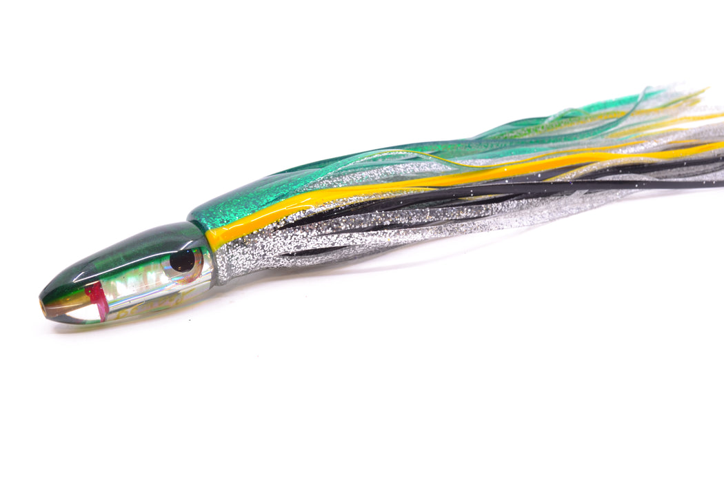 Bomboy Lures White Abalone Green Back Mini Bomb 5" 2oz Skirted Green-Yellow-Silver