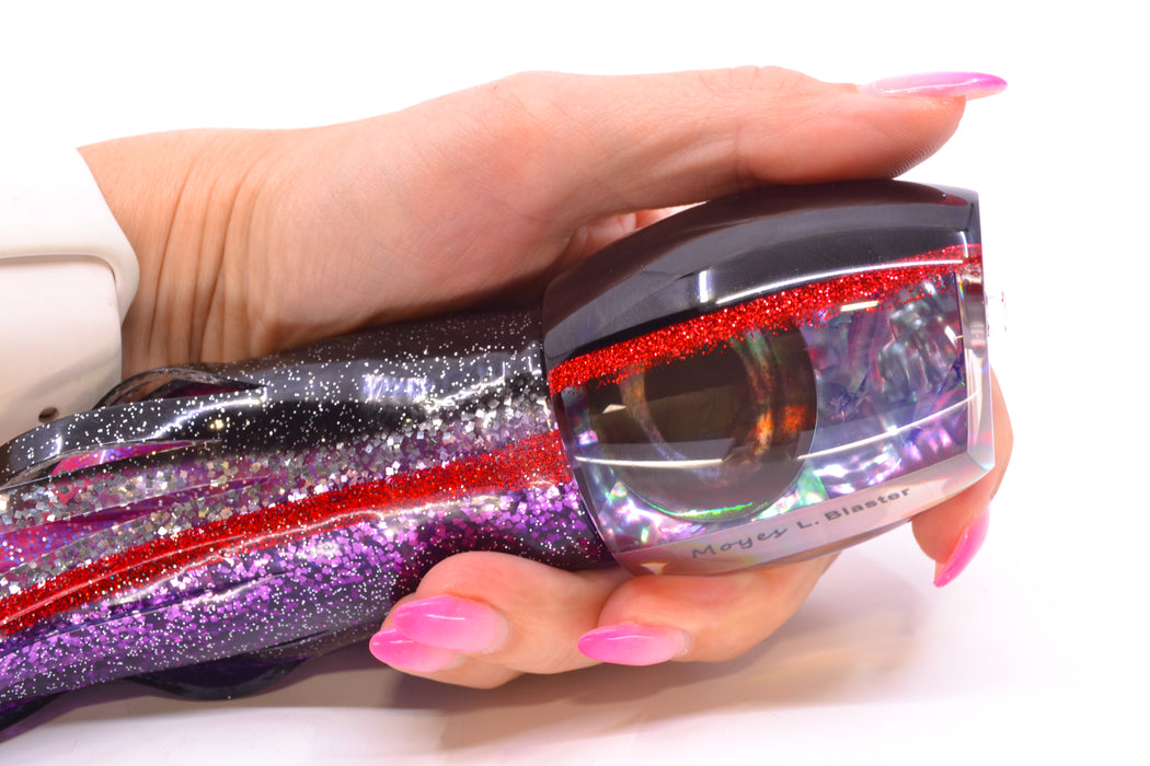 Moyes Lures Rainbow MOP Black-Red Back Taxi Eyes Large Blaster 14" 10.7oz Skirted