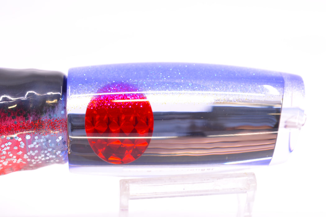 Moyes Lures Clear Mirrored Blue Glittered Back Red Eyes Medium Plunger 12" 7.5oz Skirted