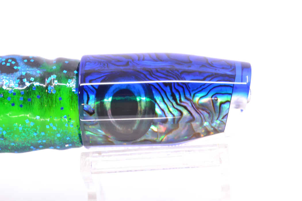 Moyes Lures Paua Shell Blue Back Small Plunger 9" 5oz Skirted Black Dots-Blue Dots GZE