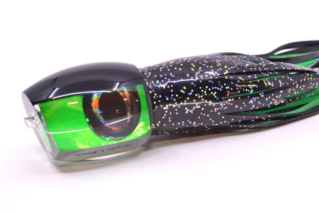Moyes Lures Green Angel Wing MOP Black Back Large Blaster 14" 10.7oz Skirted Black GZE