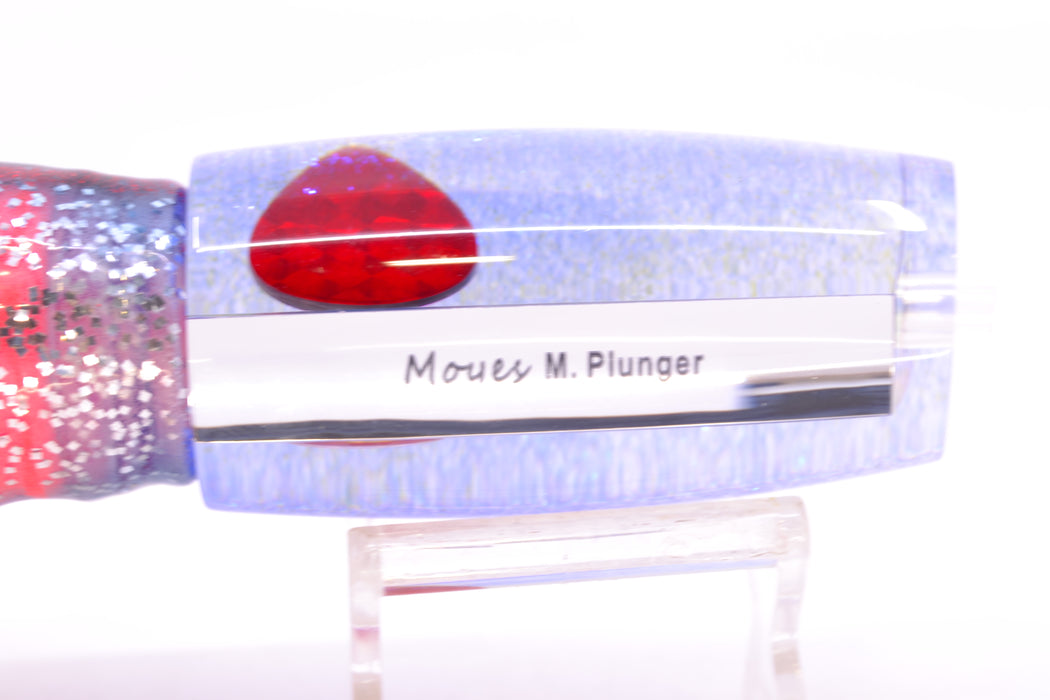 Moyes Lures Clear Mirrored Blue Glittered Back Red Eyes Medium Plunger 12" 7.5oz Skirted