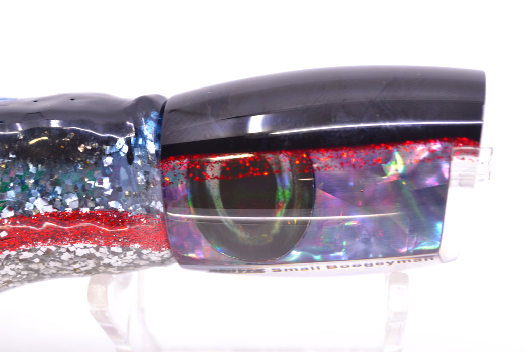 Moyes Lures Rainbow MOP Black-Red Back Small Boogeyman 9" 3.5oz Skirted Evil GZE