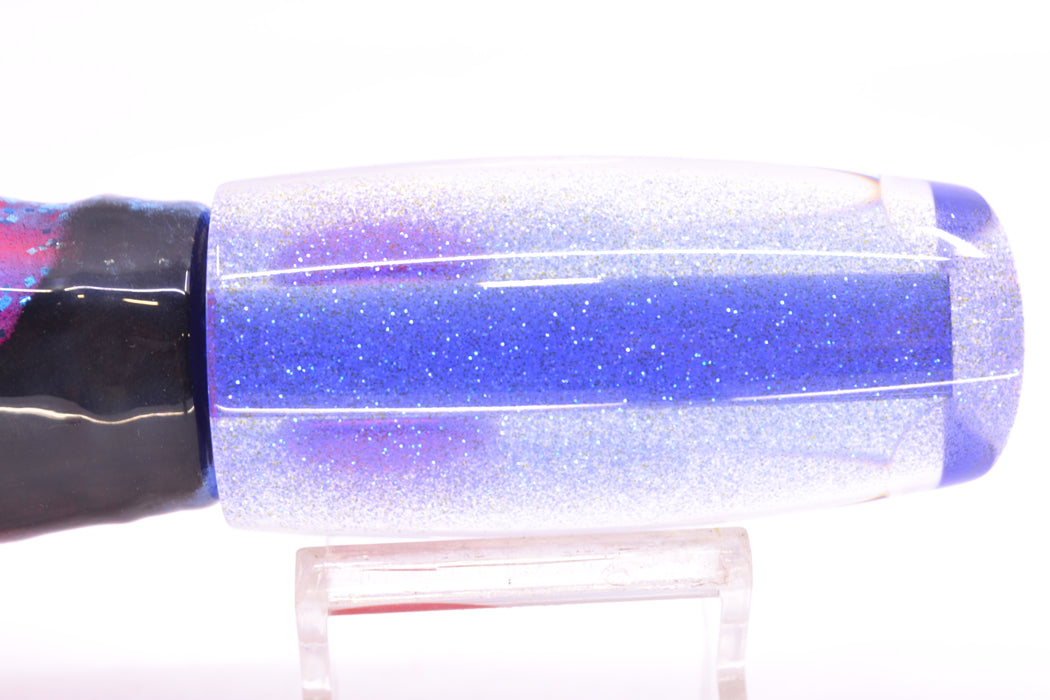 Moyes Lures Clear Mirrored Blue Glittered Back Red Eyes Medium Plunger 12" 7.5oz Skirted