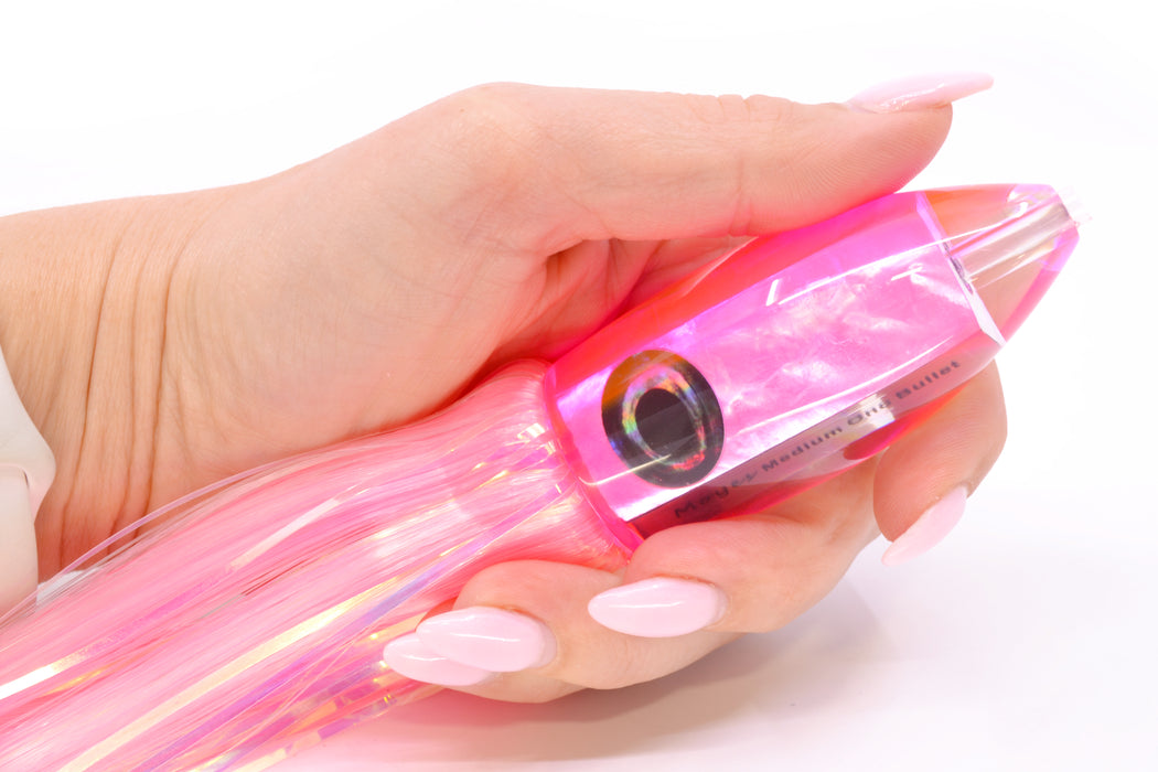 Moyes Lures Pink MOP Pink Back Medium Ono Bullet 9" 5.5oz Skirted Mixed Pink-White Hair