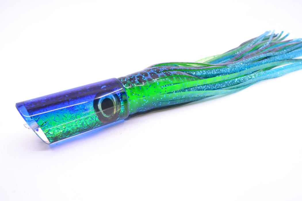 Moyes Lures Green-Blue Oil Slick Blue Back Medium Pipe Bomb 12" 7.5oz Skirted