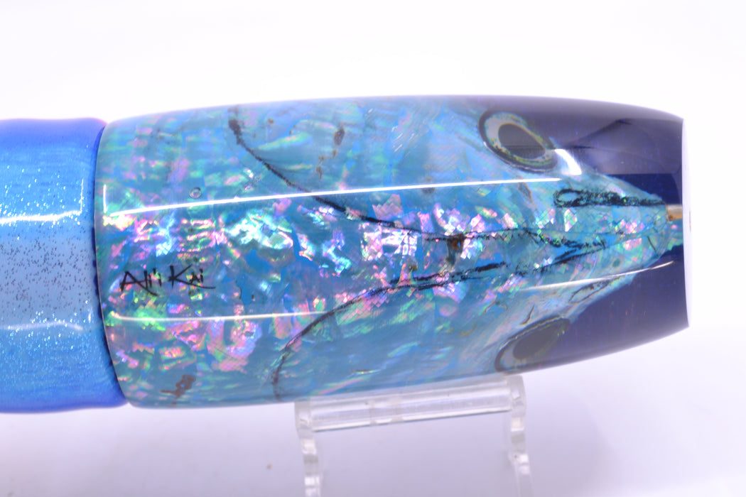Ali'i Kai Lures Ice Blue Awabi Shell Fish Head Blue Back XL Plunger 16" 15.5oz FT Vinyl