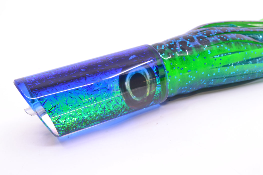 Moyes Lures Green-Blue Oil Slick Blue Back Medium Pipe Bomb 12" 7.5oz Skirted