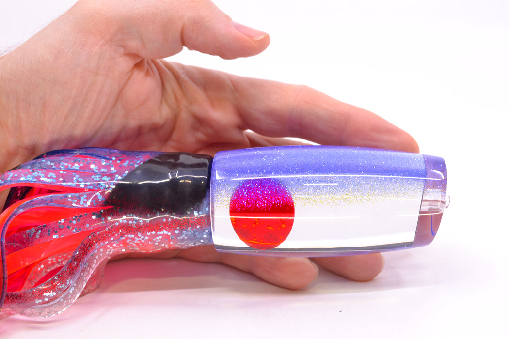 Moyes Lures Clear Mirrored Blue Glittered Back Red Eyes Medium Plunger 12" 7.5oz Skirted