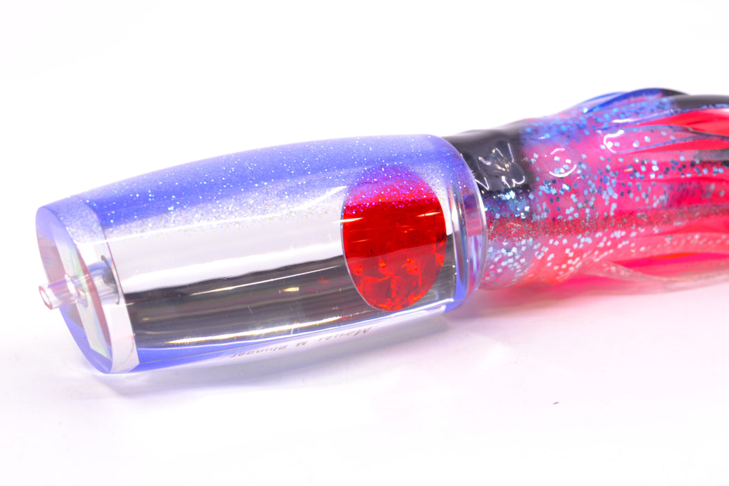 Moyes Lures Clear Mirrored Blue Glittered Back Red Eyes Medium Plunger 12" 7.5oz Skirted