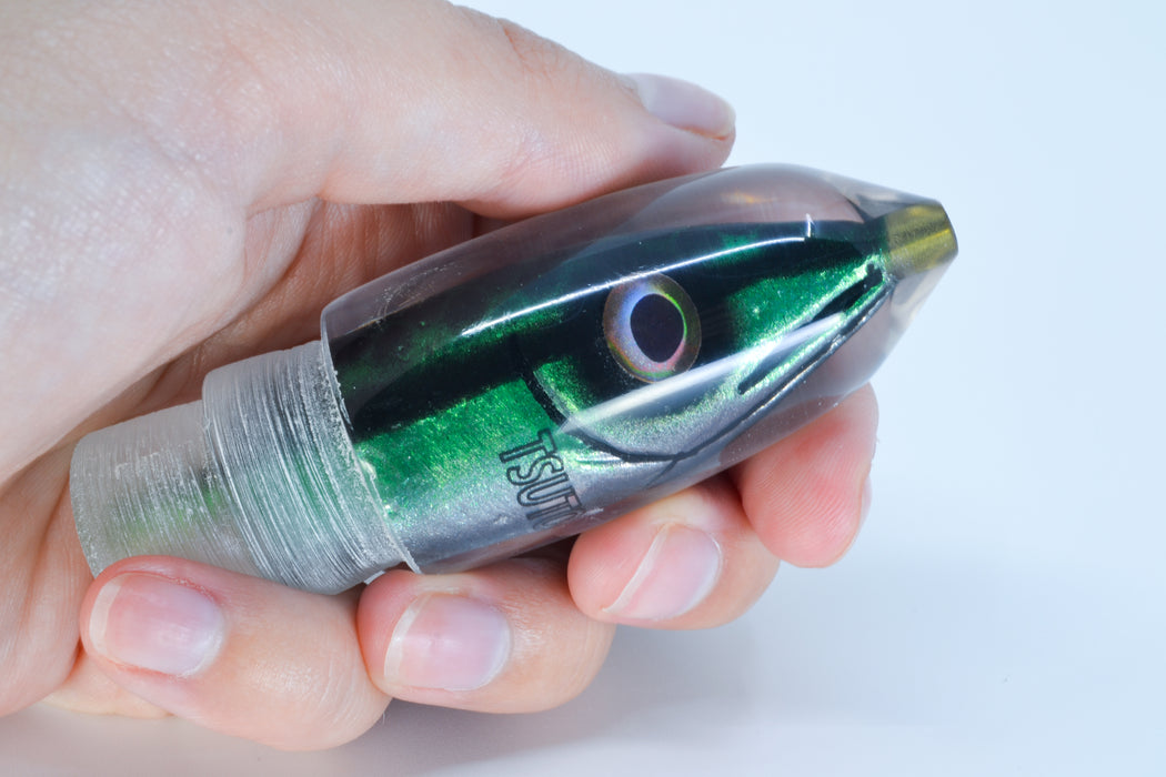 Tsutomu Lures Green Black Dots Fish Head Pau Hana Bullet 7" 3.4oz