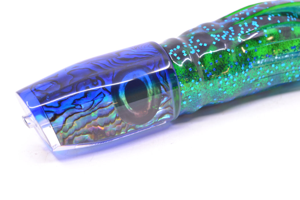 Moyes Lures Paua Shell Blue Back Small Plunger 9" 5oz Skirted Black Dots-Blue Dots GZE