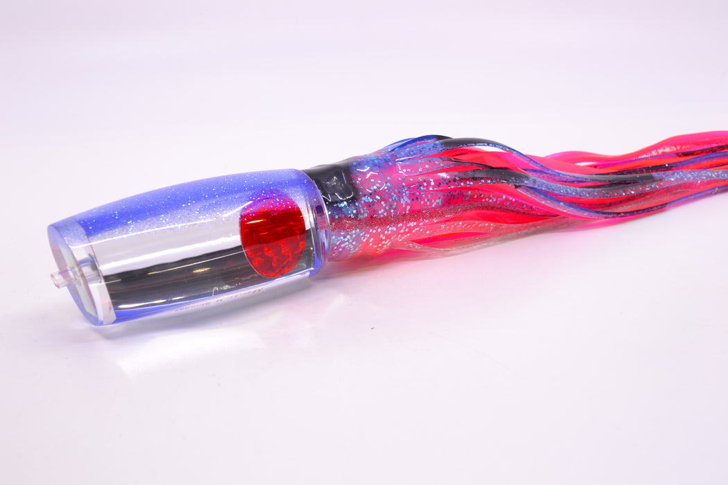 Moyes Lures Clear Mirrored Blue Glittered Back Red Eyes Medium Plunger 12" 7.5oz Skirted