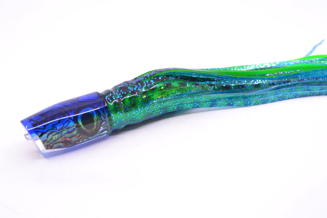 Moyes Lures Paua Shell Blue Back Small Plunger 9" 5oz Skirted Black Dots-Blue Dots GZE