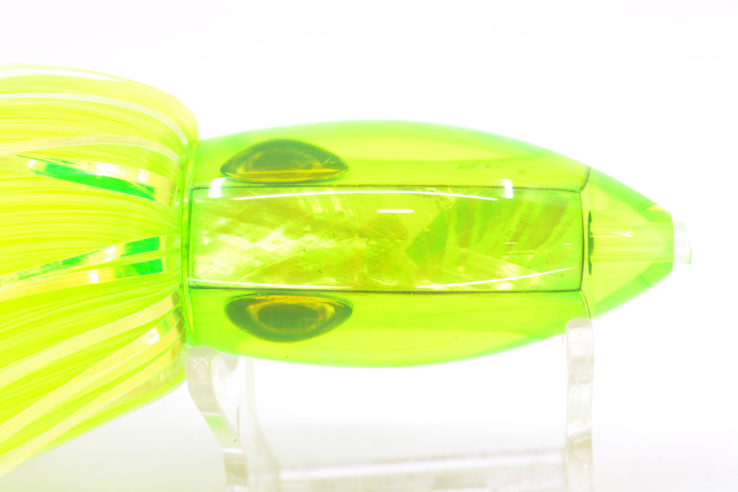 Moyes Lures Lime Green MOP Small Ono Bullet 7" 3.8oz Skirted Green-White Hair