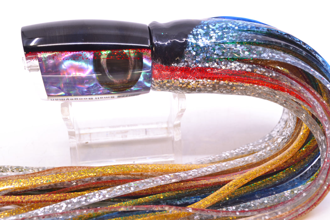 Moyes Lures Rainbow MOP Black-Red Back Small Boogeyman 9" 3.5oz Skirted Evil GZE