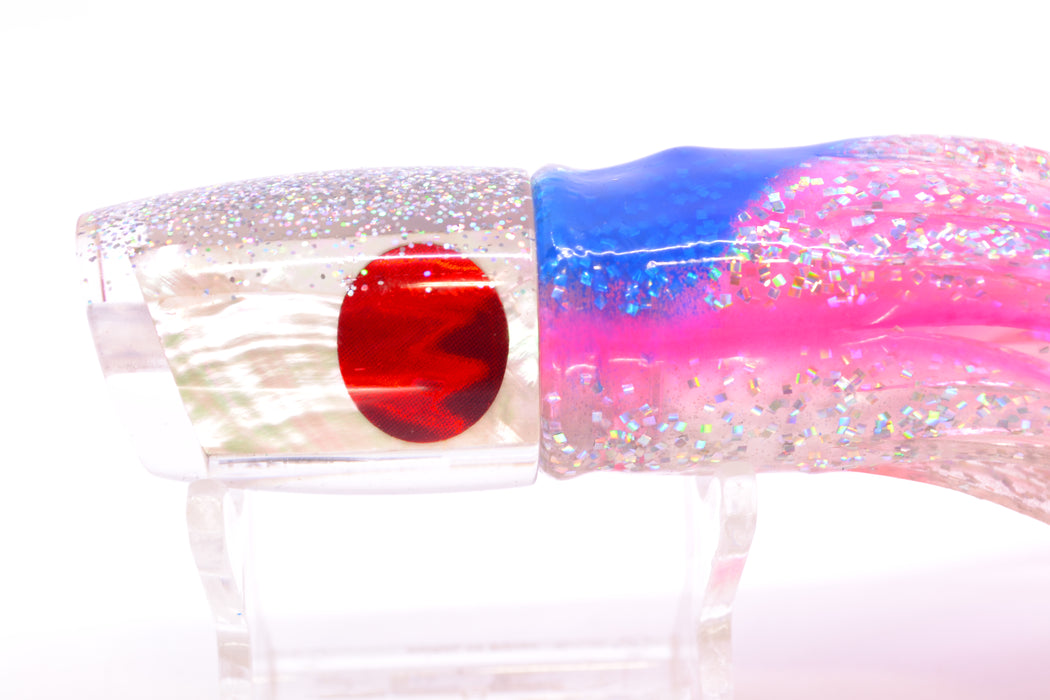 TANTRUM Lures White MOP Silver Back Red Eyes Small Bandit 7" 2.8oz Skirted Blue Bars