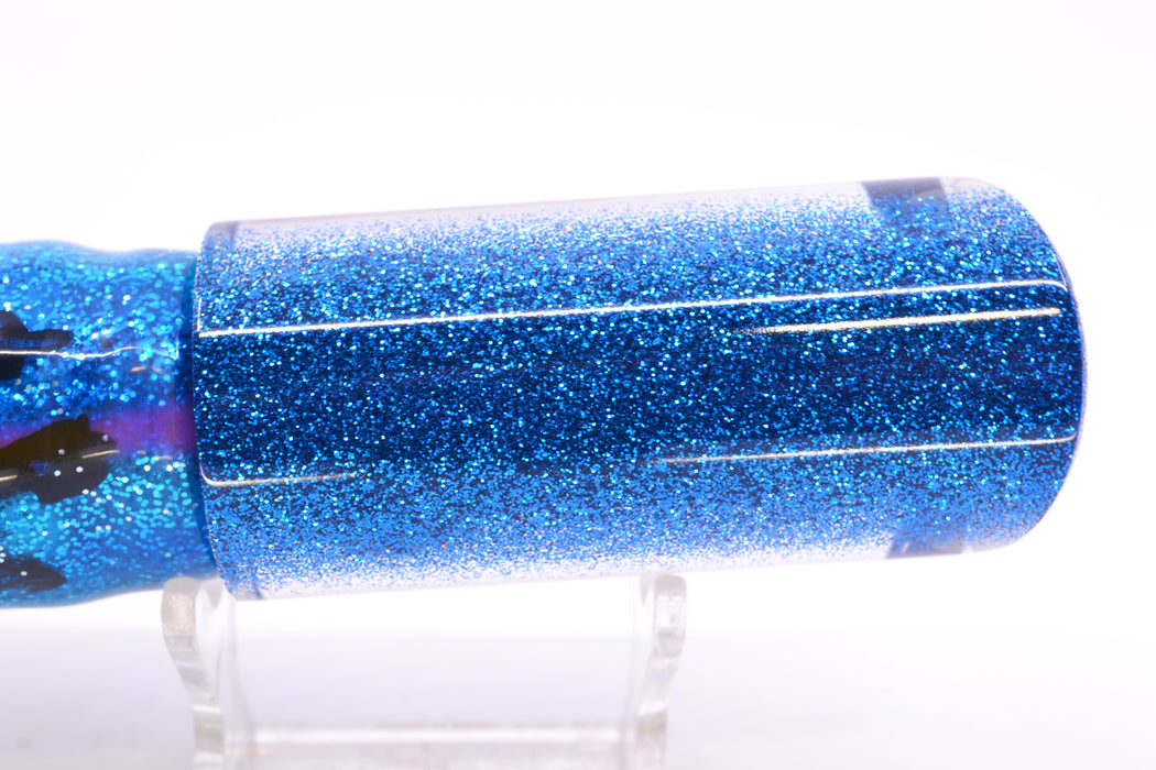 Moyes Lures White MOP Blue Glitter Back Medium Pipe Bomb 12" 7.5oz Skirted Blue-Silver