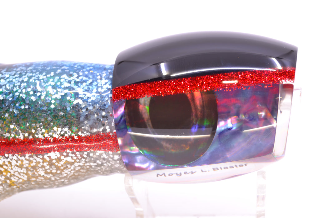 Moyes Lures Rainbow MOP Black-Red Back Large Blaster 14" 10.7oz Skirted Evil GZE